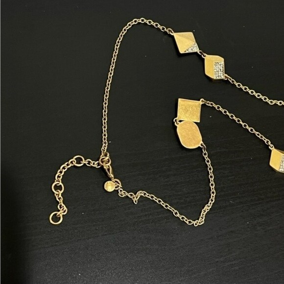 J.Crew Pave Rhinestones Gold Tone Long Necklace Lobster Clasp - Picture 5 of 5